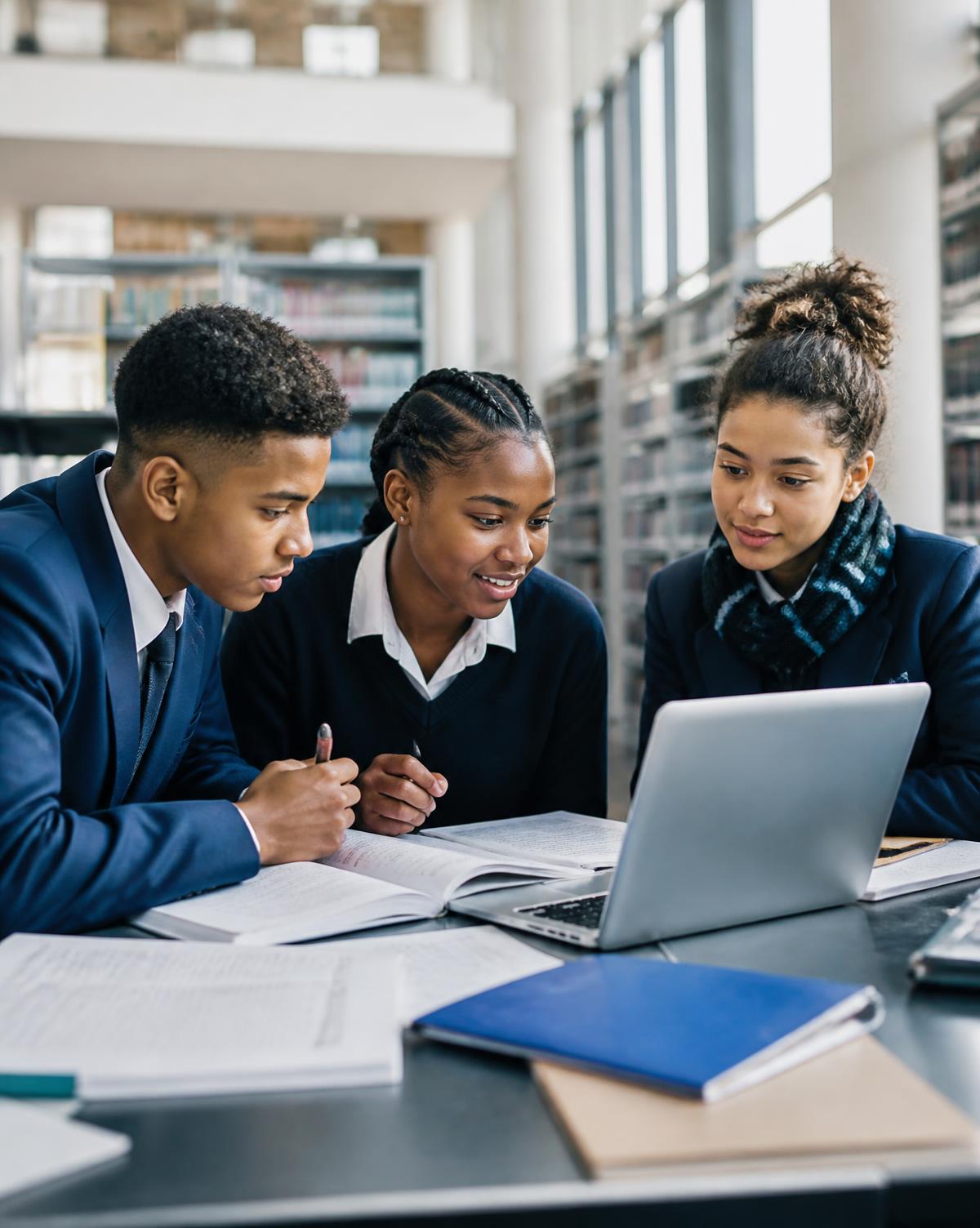 Grade 12 learners preparing for exams together in a school library